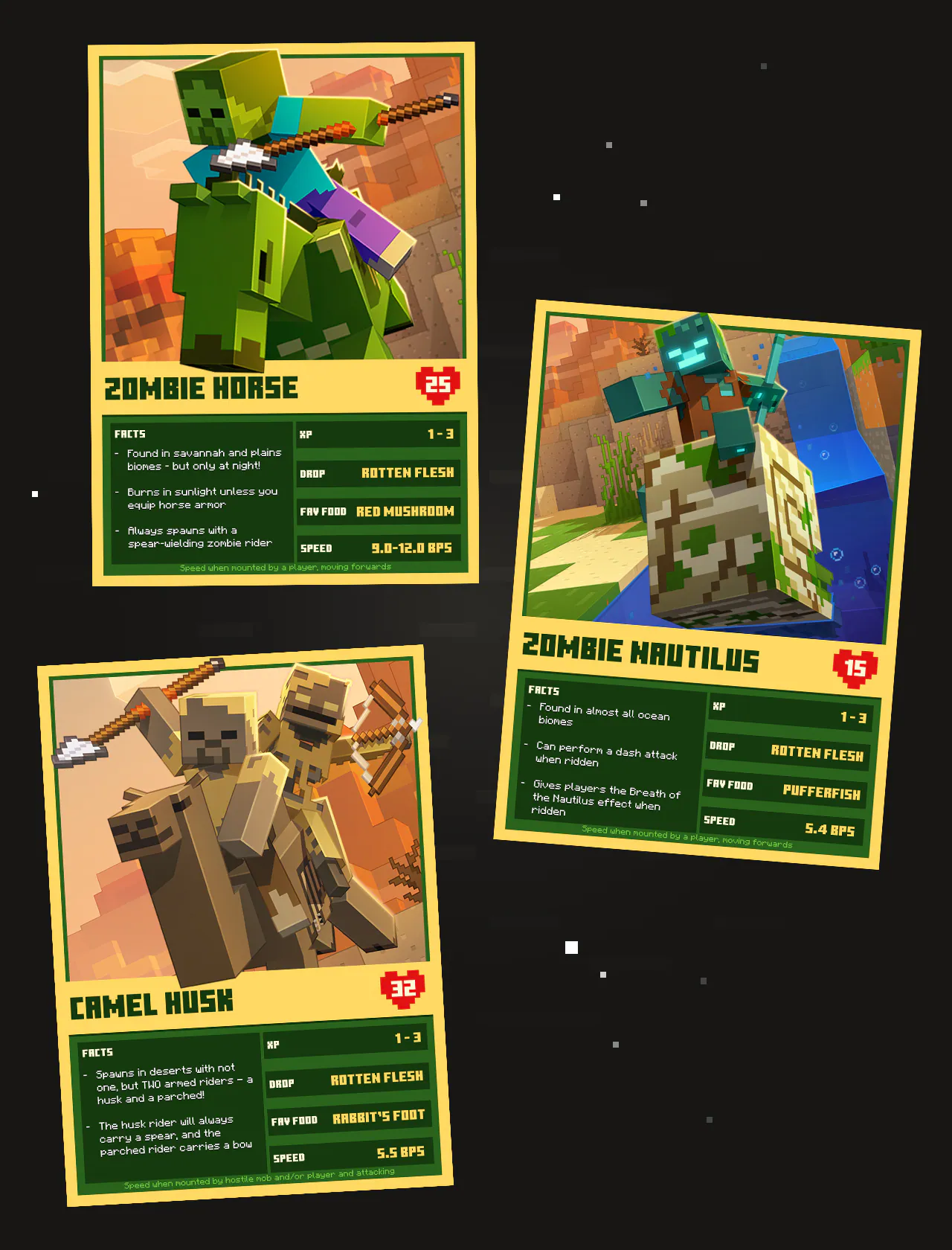 Image of three mock playing cards featuring hostile mounted foes.